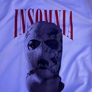 SHEIN White Tee with Red Insomnia Print